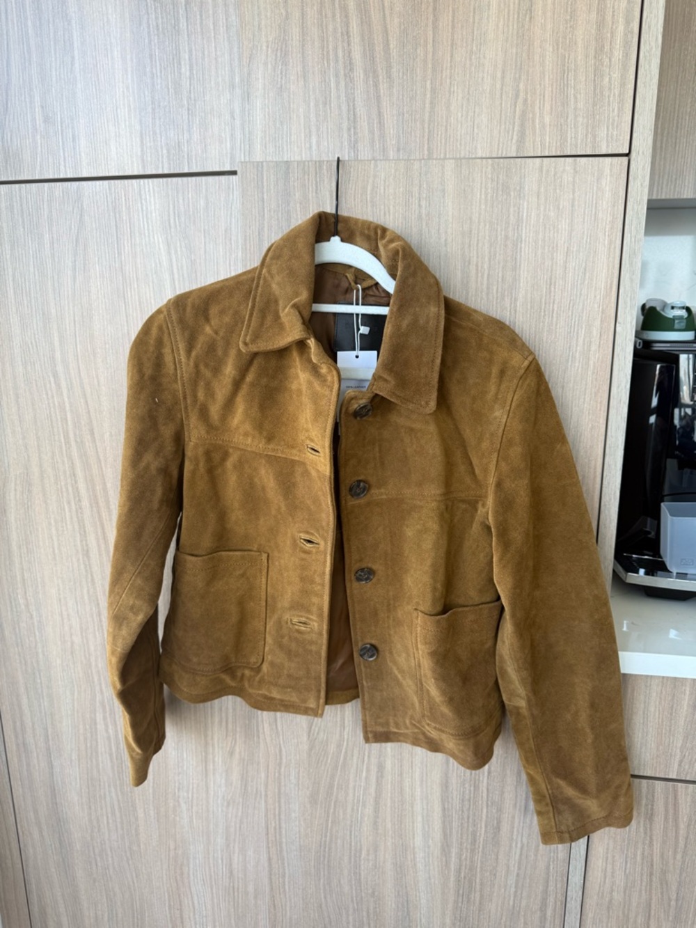 Mango Suede Button-Front Jacket in Cognac